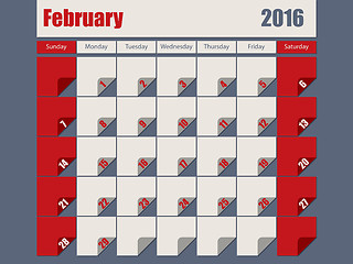 Image showing Gray Red colored 2016 february calendar