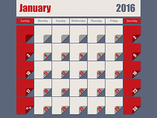 Image showing Gray Red colored 2016 january calendar