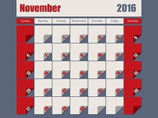 Image showing Gray Red colored 2016 november calendar