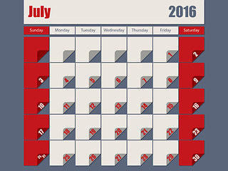 Image showing Gray Red colored 2016 july calendar