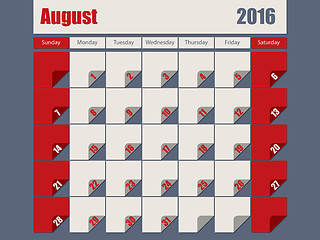 Image showing Gray Red colored 2016 august calendar