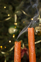 Image showing Candles in front of the Christmas tree