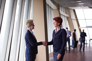 Image showing business womans make deal and handshake