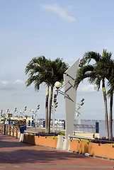 Image showing walkway boardwalk with symbol poles malecon 2000 guayaquil board