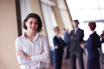 Image showing young startup  business woman portrait, lbured people group in b