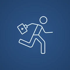 Image showing Paramedic running with first aid kit line icon.
