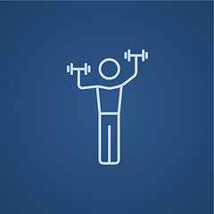 Image showing Man exercising with dumbbells line icon.