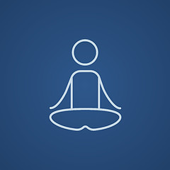 Image showing Man meditating in lotus pose line icon.