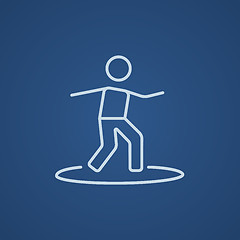 Image showing Male surfer riding on surfboard line icon.