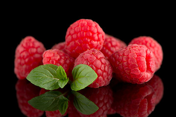 Image showing Raspberries with leaves