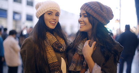 Image showing Two stylish young women in winter fashion