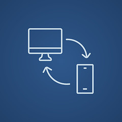 Image showing Synchronization computer with mobile device line icon.