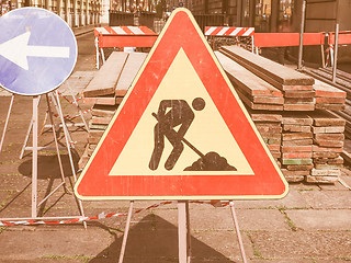 Image showing  Road works sign vintage