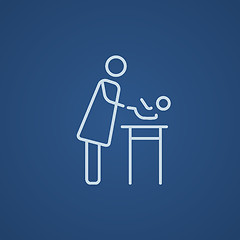 Image showing Mother taking care of baby line icon.