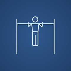 Image showing Gymnast exercising on bar line icon.