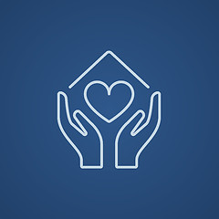 Image showing Hands holding house symbol with heart shape line icon.