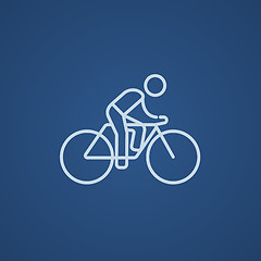 Image showing Man riding bike line icon.