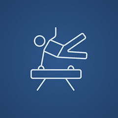 Image showing Gymnast exercising on pommel horse line icon.