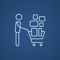 Image showing Man pushing shopping cart line icon.