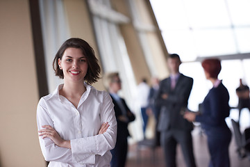 Image showing young startup  business woman portrait, lbured people group in b