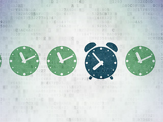 Image showing Timeline concept: alarm clock icon on Digital Paper background