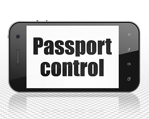 Image showing Tourism concept: Smartphone with Passport Control on display