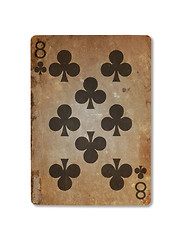 Image showing Very old playing card, eight of clubs