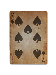 Image showing Very old playing card, seven of spades