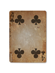 Image showing Very old playing card, four of clubs