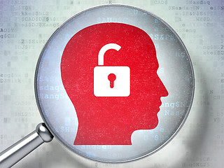 Image showing Finance concept: Head With Padlock with optical glass on digital background