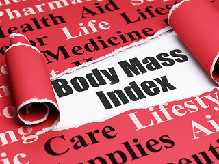 Image showing Medicine concept: black text Body Mass Index under the piece of  torn paper