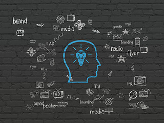 Image showing Advertising concept: Head With Lightbulb on wall background