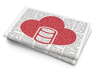 Image showing Cloud technology concept: Database With Cloud on Newspaper background