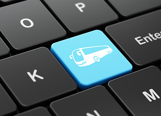 Image showing Travel concept: Bus on computer keyboard background