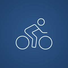 Image showing Man riding  bike line icon.