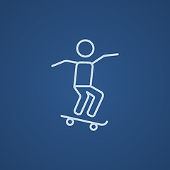 Image showing Man riding on skateboard  line icon.