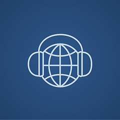 Image showing Globe in headphones line icon.