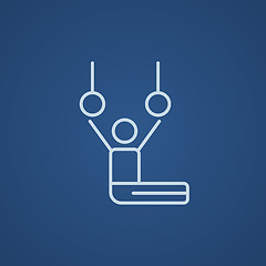 Image showing Gymnast performing on stationary rings line icon.