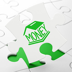 Image showing Banking concept: Money Box on puzzle background