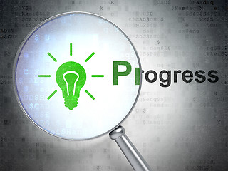 Image showing Business concept: Light Bulb and Progress with optical glass