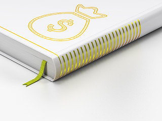 Image showing Banking concept: closed book, Money Bag on white background