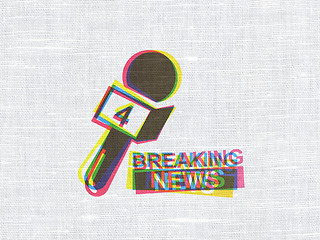 Image showing News concept: Breaking News And Microphone on fabric texture background