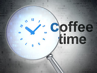 Image showing Timeline concept: Clock and Coffee Time with optical glass