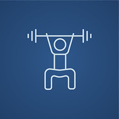 Image showing Man exercising with barbell line icon.