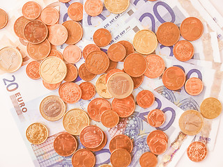 Image showing  Euros coins and notes vintage