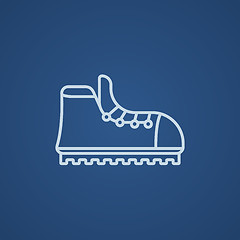 Image showing Hiking boot with crampons line icon.