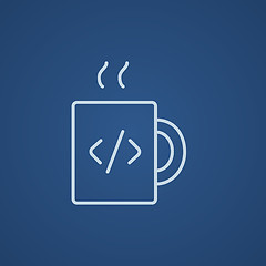 Image showing Cup of coffee with code sign line icon.