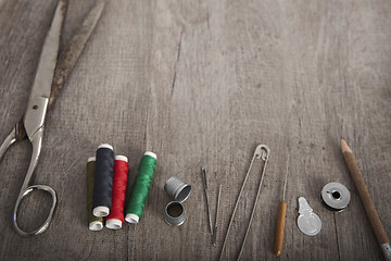 Image showing sewing wooden background