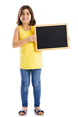 Image showing Girl holding a chalkboard