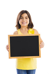 Image showing Girl holding a chalkboard